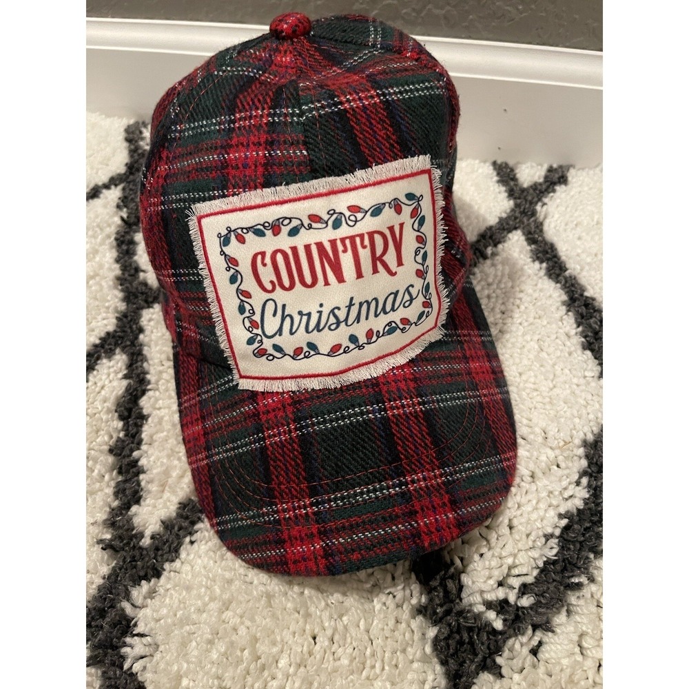 Country Christmas plaid Trucker hat green red